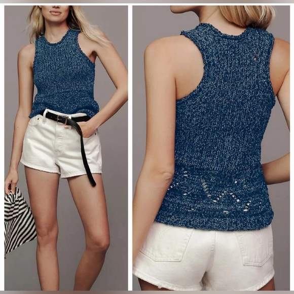 Anthropologie Pilcro Blue Stitched Sweater Knit Tank Size Medium - Picture 1 of 9